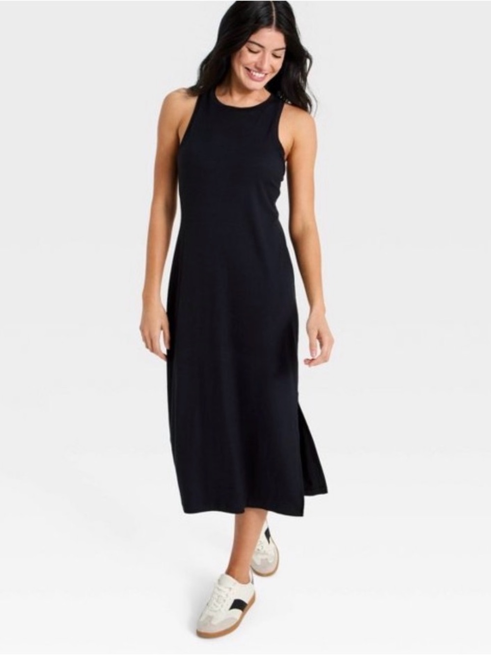 Wild fable Black Backless Ribbed Midi Dress